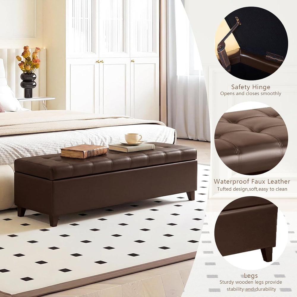 Joveco 51 Inch Storage Bench,Leather Tufted Storage Ottoman with Legs | Safet...
