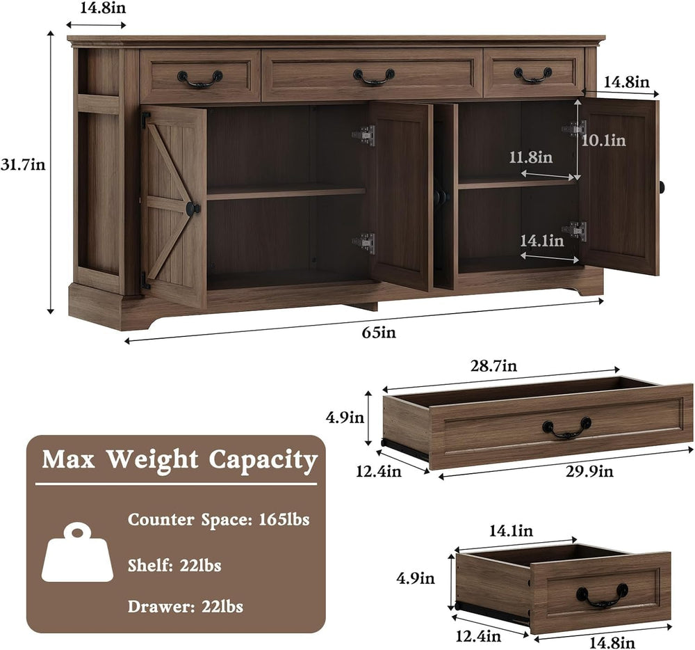 Vipbear 65" Large Sideboard Buffet Cabinet with Storage, Farmhouse Buffe...