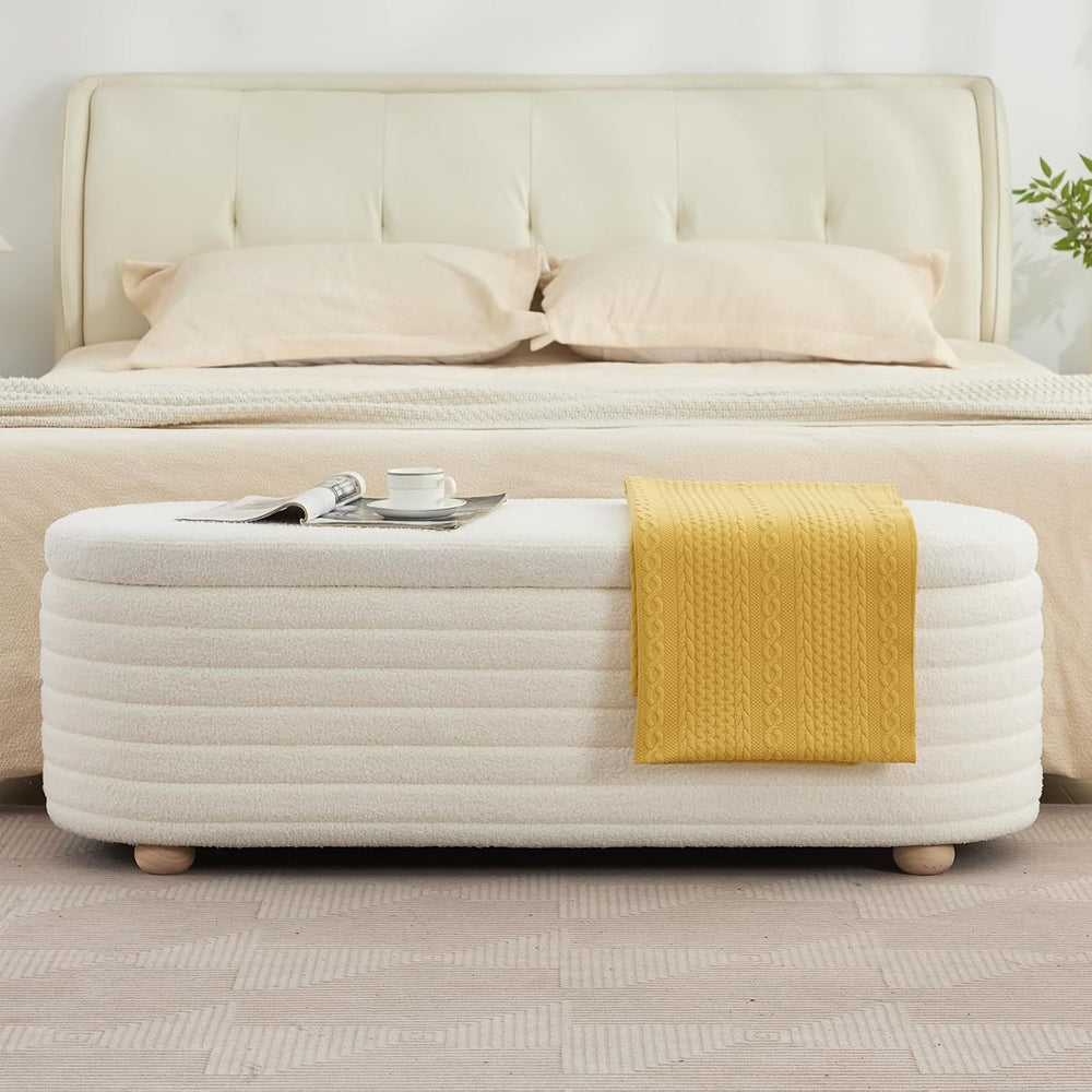 53" Storage Bench Teddy Ottoman Bench Upholstered Fabric Bench End of Be...