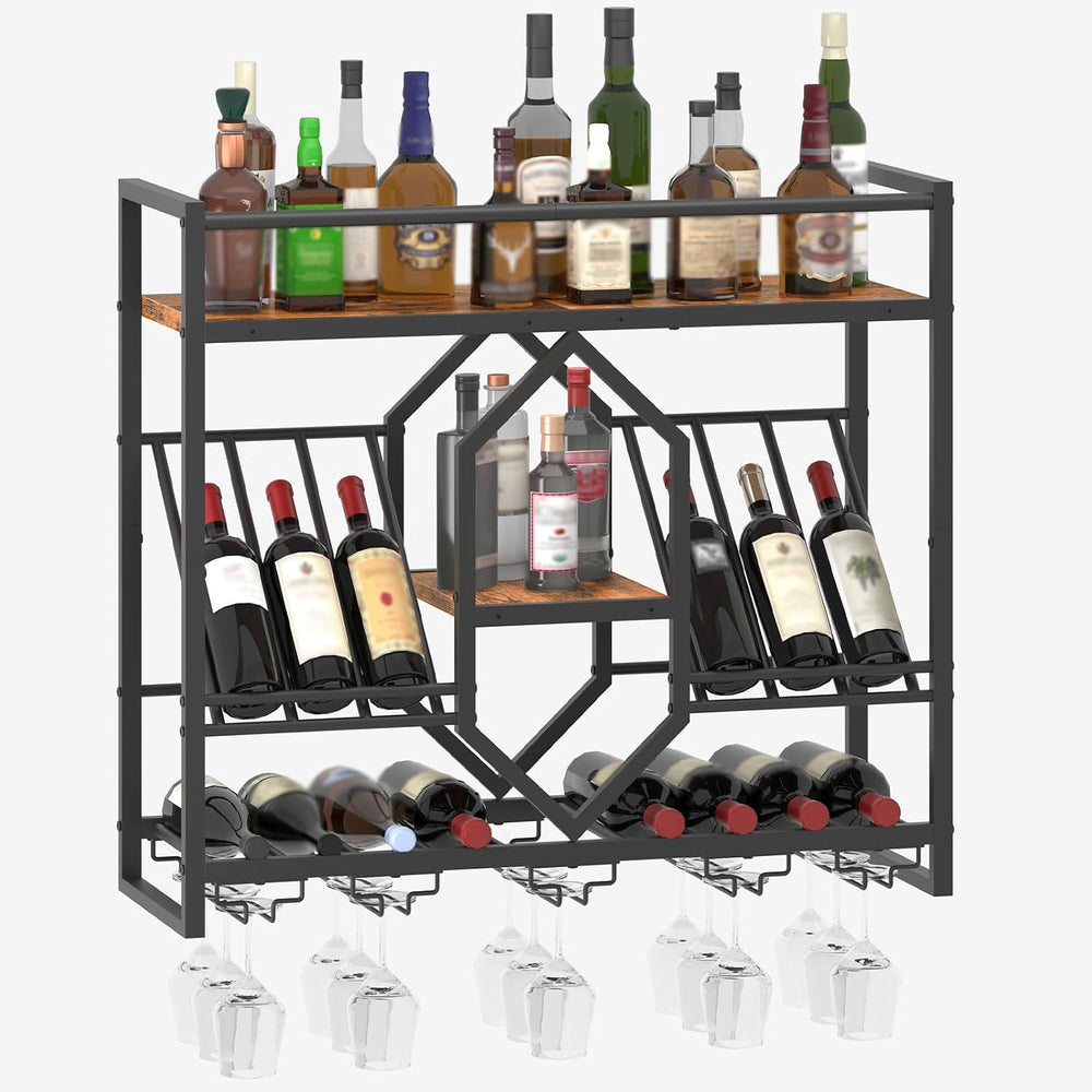 HOOBRO Wall Mounted Wine Rack with LED Light, 31.5" Wine Shelf, 3 Tier W...