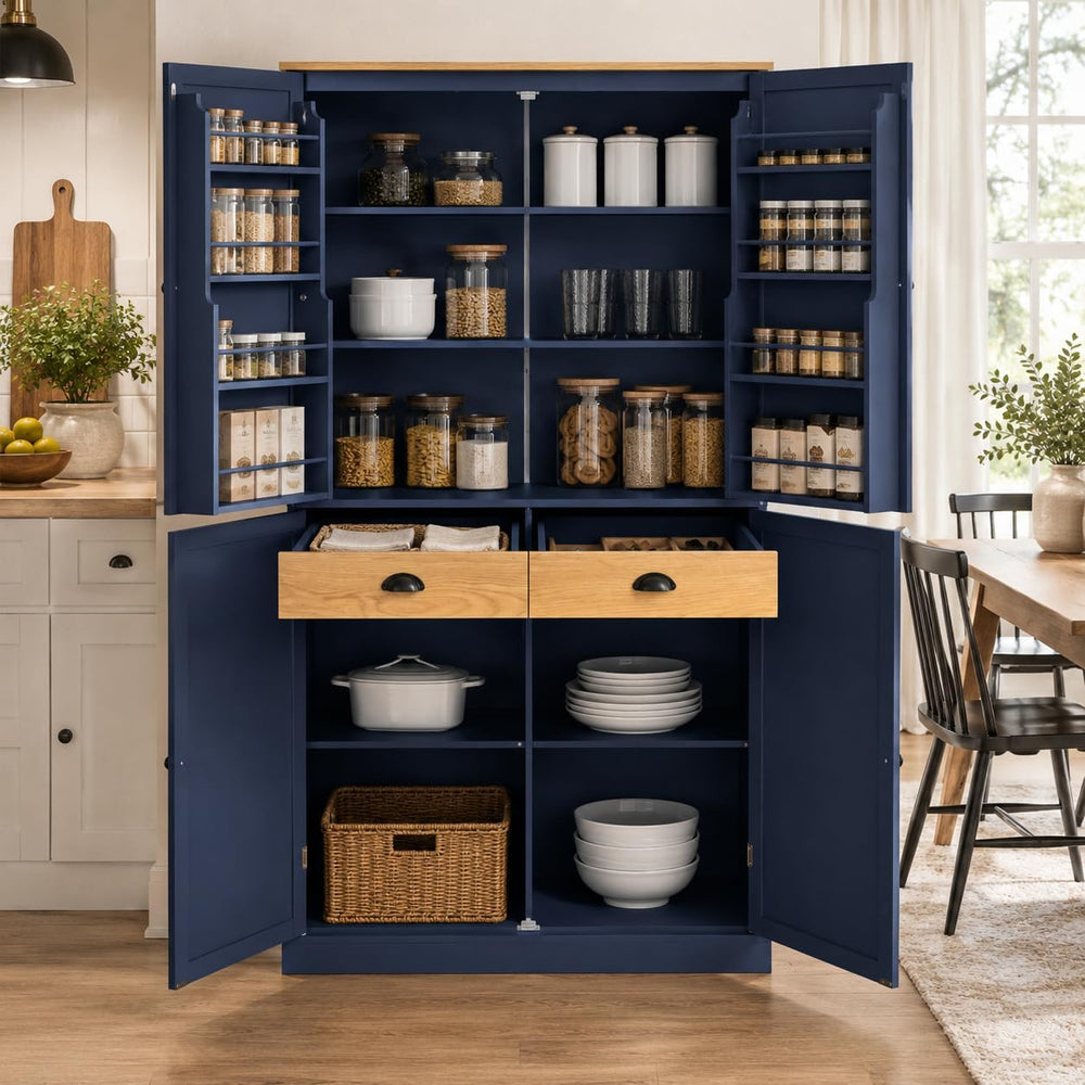 71" Tall Kitchen Pantry Storage Cabinet with 8 Door Shelves and 2 Storag...