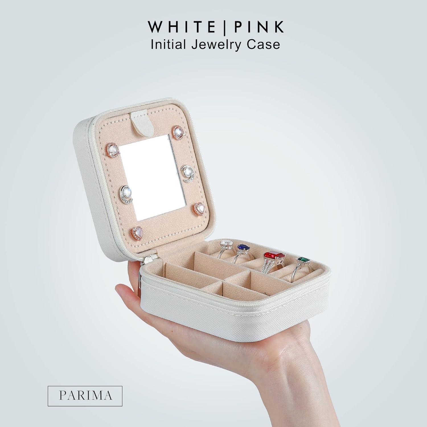 Parima Jewelry Organizer Box, Small Jewelry Box for Women Girls Initial R Travel Jewelry Case Small Jewelry Organizer Box Travel Jewelry Case Jewelry Box Organizer - Letter R, White