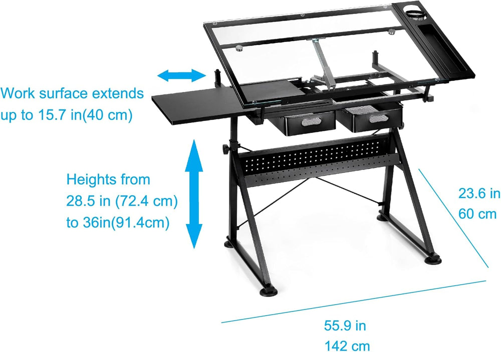 Artist's Loft Artist Table - Glass-Top Table for Drafting, Drawing, Sketc...