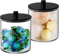 SheeChung 2 Pack 50 Oz Large Apothecary Jar with Bamboo Lid, Laundry Pods Container, Storage Jars for Bathroom Organization, Plastic Canisters with Cute Stickers Spoons(Black)