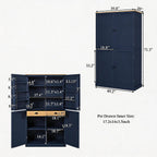 71.3" Kitchen Pantry Cabinet, Freestanding Cupboard, Blue | Painted MDF, 8 door shelves, 2 adjustable shelves, 2 slide-out compartments, anti-tip kits, 40.2"L x 20"W x 71.3"H