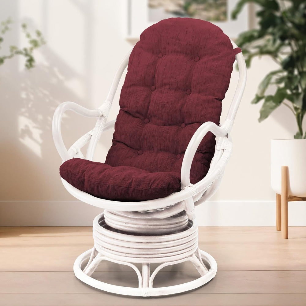 Java Lounge Swivel Rocking Chair with Dark Brown Cushion Natural Rattan Wicke...