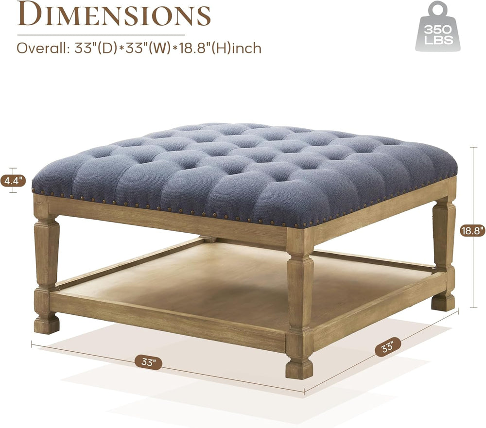 Ottoman Coffee Table,Square Wooden Upholstered Tufted Ottoman Foot Rest with ...
