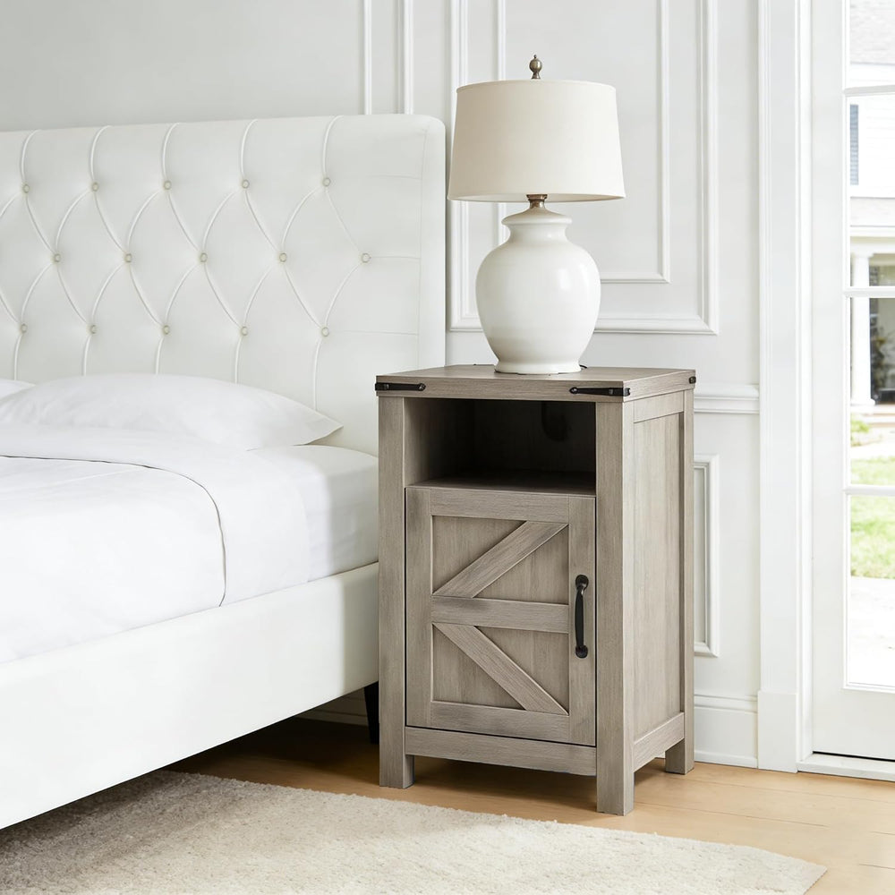 Farmhouse Nightstand Set of 2, Bedside Table with Charging Station, Night Sta...