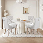 Linen Upholstered Dining Chairs Set of 4, Modern Style Kitchen Side Chairs with Nailhead Trim and Wood Leg, Metal Pulling Ring for Dining Room Living Room(Beige,Set of 4)