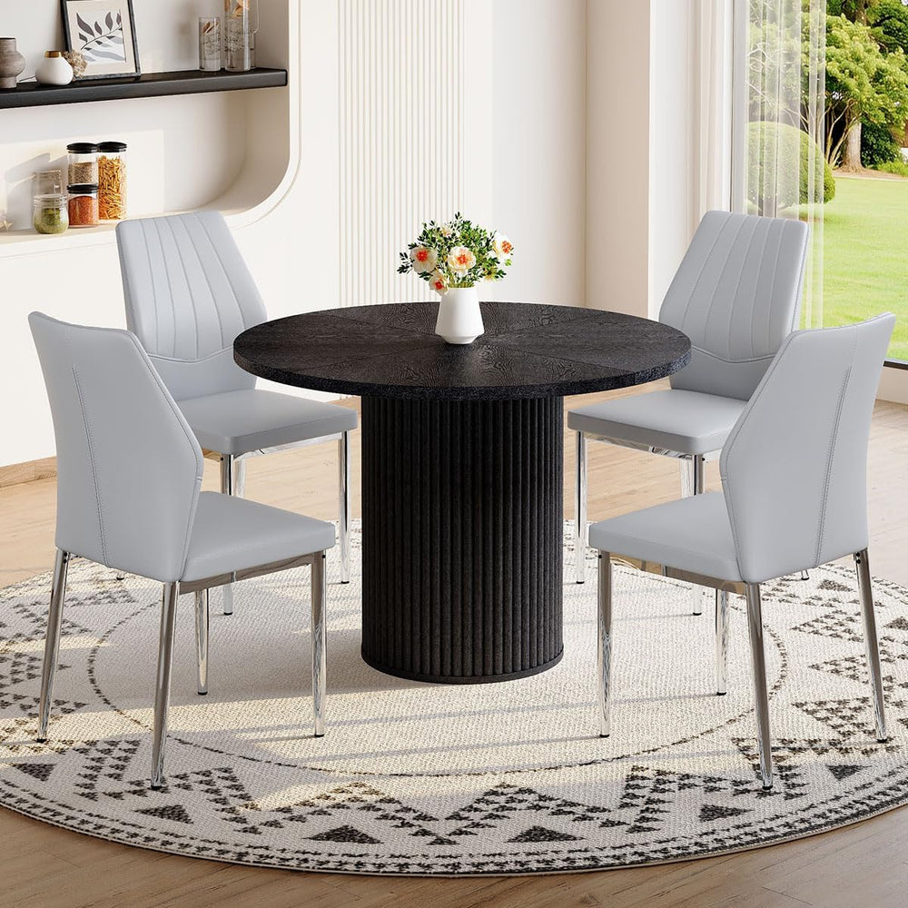 Round Dining Table Set for 4, Black Kitchen Table Set for 4 with 42''...