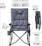 EVER ADVANCED Oversized Folding Rocking Camping Chair, Padded Portable Rocker Chair for Patio, Lawn and Outdoors, Heavy Duty Hard Armchair for Adults Supports 400lbs, Grey