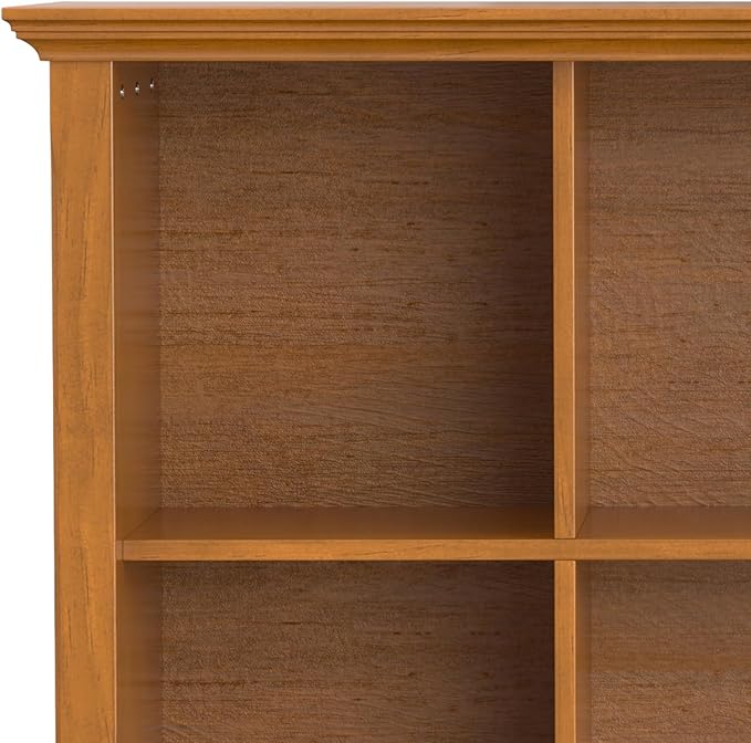 SIMPLIHOME Acadian Console Table - 57 Inch Wide Solid Wood 8-Cube Storage Sofa Table in Light Golden Brown, Storage Unit for Living Room or Bedroom with Grooved Side Panels and Tapered Legs