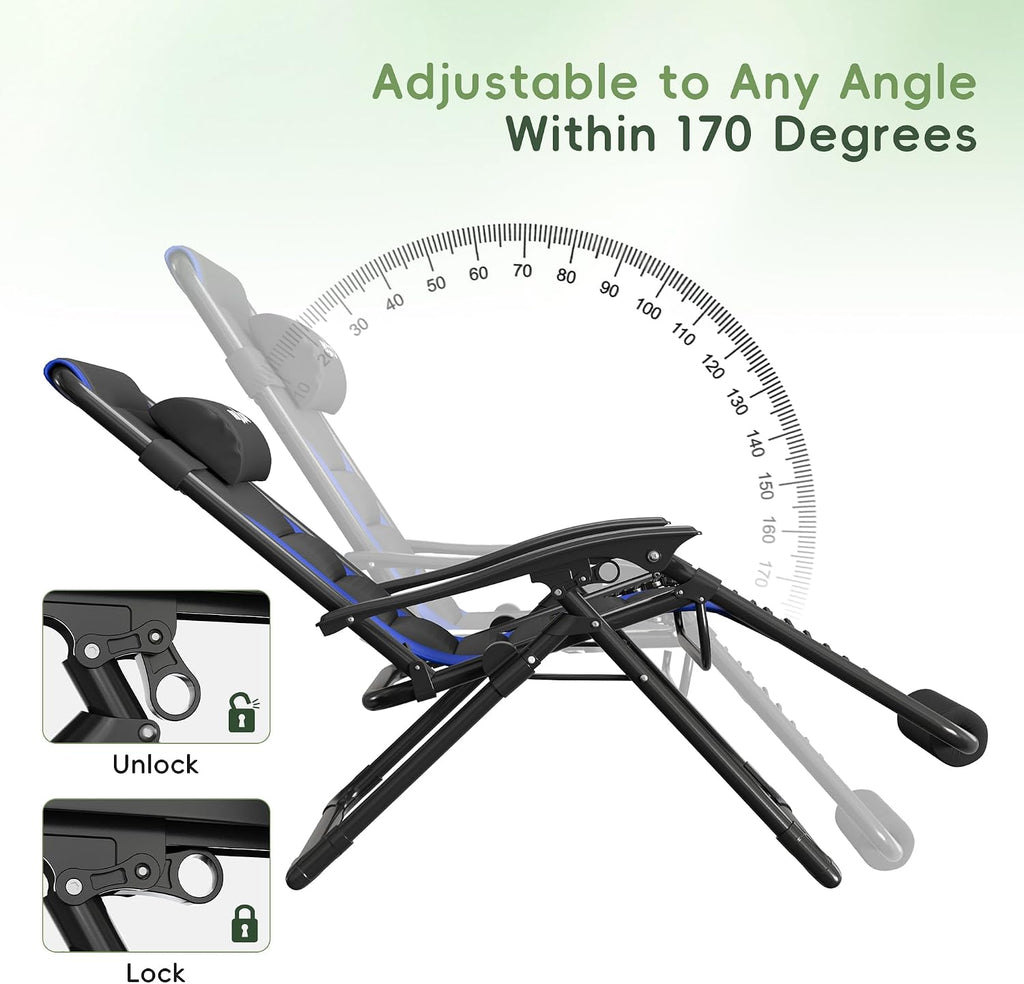 Amopatio XL Padded Zero Gravity Chairs Foldable Zero Gravity Lounge Chair Outdoor Portable Reclining Chair with Removable Cup Holder/Headrest/Footrest