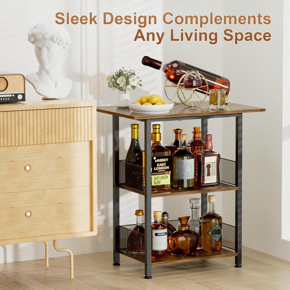 Bar Cart, Mobile 3-Tier Serving Cart with Lockable Wheels, Freestanding Wine ...