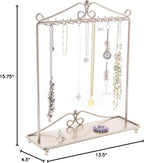 Angelynn's Sturdy Long Necklace Holder Organizer Tall Tabletop Pendant Display Stand, Freestanding Large Capacity Jewelry Tree, Calla Satin Nickel Silver 13 1/2" Wide x 15 3/4" Tall