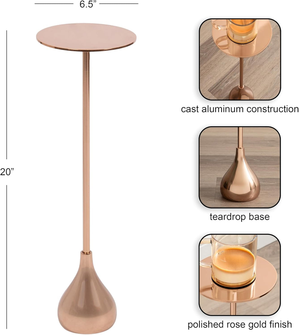 Kate and Laurel Hersi Decorative Modern Pedestal Drink Table, 7 x 7 x 20, Ros...