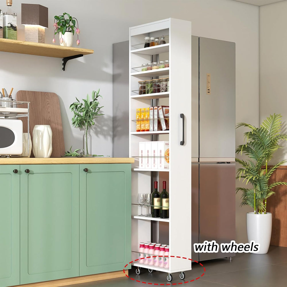 Domesto 7 Tier Slim Storage Cart, Rolling Spice Rack Next to Fridge Slim, Woo...