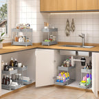 3 Pack Under Sink Organizers, 2-Tier Multi-Use Kitchen and Bathroom Organizers and Storage with Sliding Drawers，Bathroom Cabinet Organizer (Gray, 12.8 Inch)