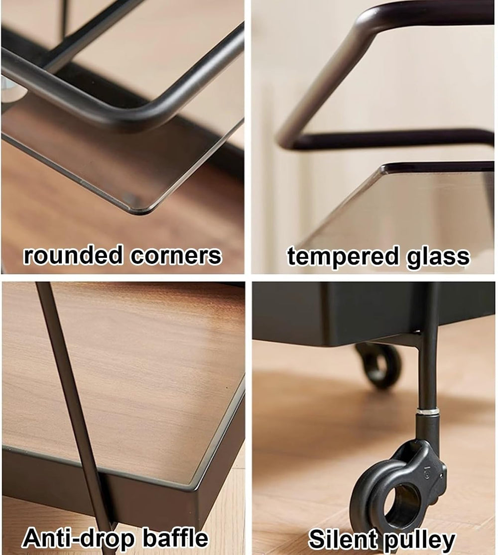 2 Tier Side Table with Wheels End Tables with Storage Shelf Storage Cart with...