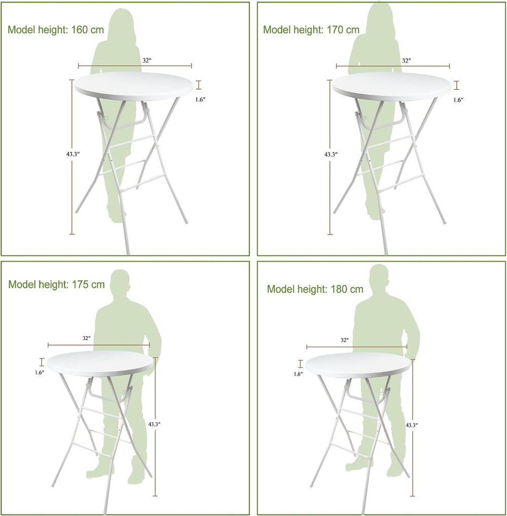 Folding Round Table, 32in Cocktail Table, High Top Table with Removable Legs,...