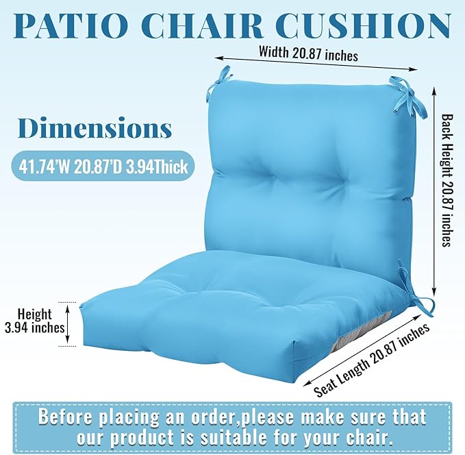 Geetery Outdoor Chair Cushions Set of 4 for Patio Lawn Furniture Wicker Rocking Dining Chairs 42x21x4 Inch High Back Seat Pads Replacement with Ties Weather-Resistant Fade-Resistant Indoor(Lake Blue)