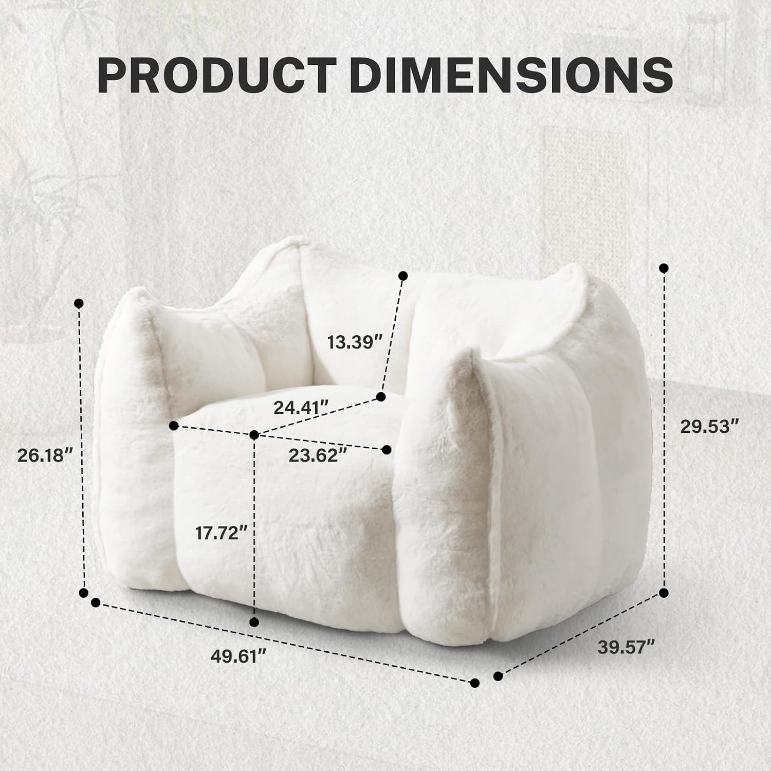 Giant Bean Bag Chair, Comfy Large Bean Bag Chairs for Adults and Kids, Fluffy Faux Rabbit Fur Floor Sofa for Living Room Bedroom Apartment, Beige