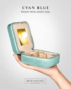 Benevolence LA Plush Velvet Jewelry Box | Travel Jewelry Case Organizer with Mirror | Featured in Oprah's Favorite Things | Best Gifts For Daughter, Girlfriend, Mom | Gifts For Her - Cyan