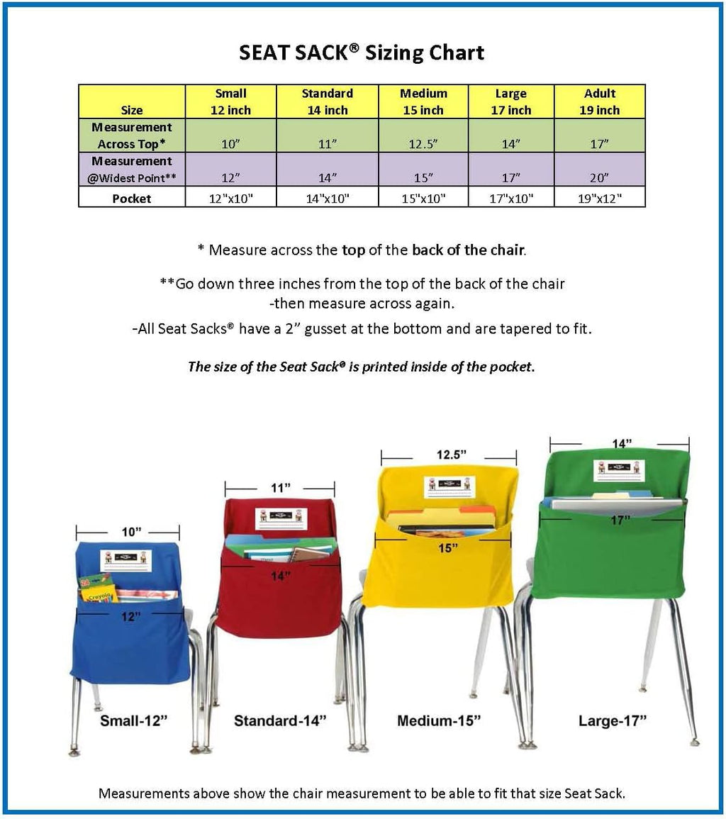 Seat Sack Student Chair Storage Pocket - 14", Single Pocket, Classroom Chair Organizer for Student Desks, Durable Over-the-Chair Storage, Blue, 1-Pack