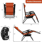Tangkula Zero Gravity Chair, Folding Patio Lounge Chair Adjustable Outdoor Recliner with Cup Holder, Wide Armrest for Patio Garden Poolside Outdoor Yard Beach, Support 350 lbs (2, Orange)