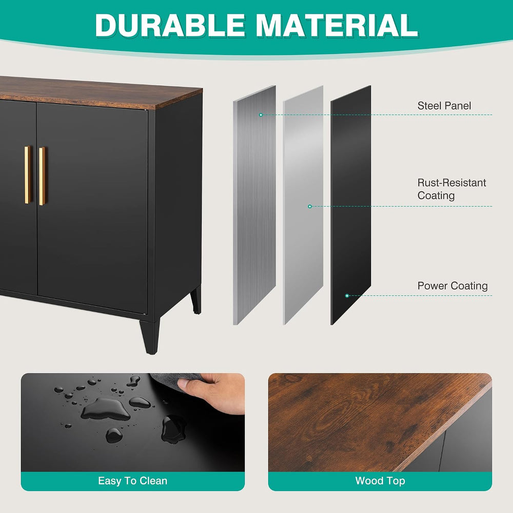 SISESOL Black Storage Cabinet with Doors and Shelves,30 inch Pantry Cabinet S...