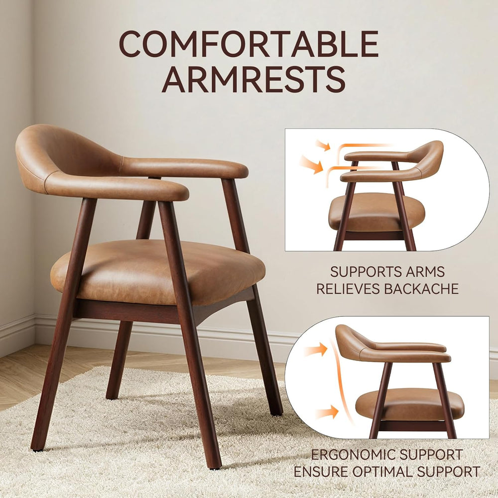 MALOL Leather Dining Chair with Armrest Set of 4, Upholstered Dining Room Cha...