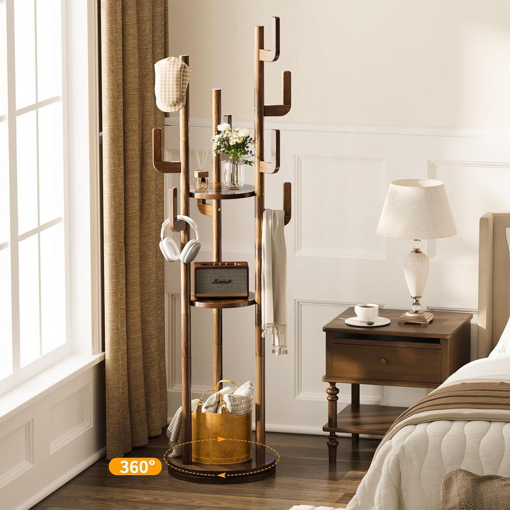 Yoobure Rotary Coat Rack Freestanding - Solid Wood Coat Tree with 9 hooks &am...
