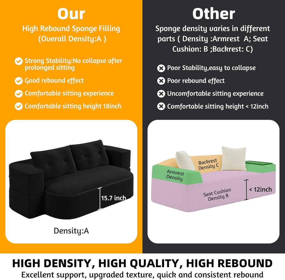 78.7" Full Size Memory Foam Couch,Plush Corduroy Sofa,Floor Sofa Bed wit...