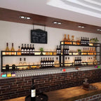 Wall Mounted Wine Rack, Wine Rack Wall Mounted with Wine Glass Rack, Metal Bar Bottle Display Shelf Wine Cups Hanging Holder, for Home Bar Cafe Dining Room Decoration (BLACK, 39.1*10*35.5IN)