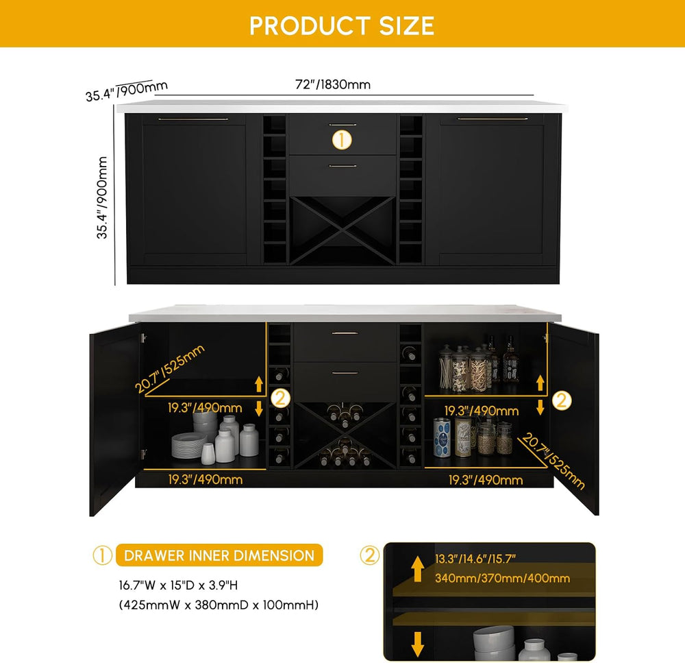 homary 72" Modern Kitchen Island with Storage & Wine Rack, Natural &...