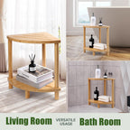 Upgraded Bamboo Corner Shower Stool for Inside Shower Waterproof,2-Tier Shower Foot Rest with Storage Shelf,Corner Shower Shelf Bench Caddy Shaving Leg,Bath Seat,Gifts for Women Mom