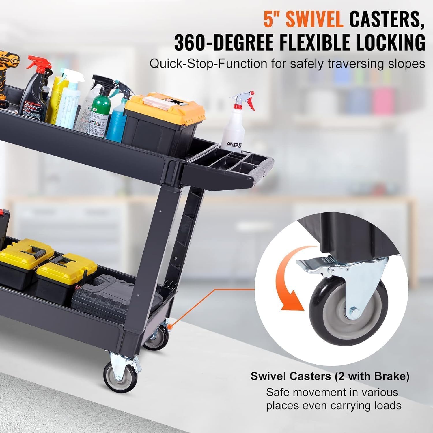 Rolling Utility Cart on Wheels, Heavy Duty Tool with Ergonomic Storage Handle and Deep Shelfs, Work Service for Garage, Warehouse, Workshop, 700-Pound Capacity 40 x 33 x 17-Inch