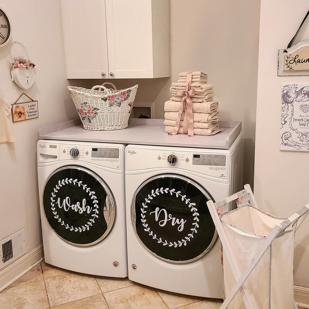 Kaboon Washer Dryer Countertop, Melamine Countertop with Edge Rails - 27.5" Depth x 54" Width Laundry Room Organization, White Rock