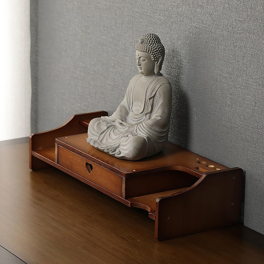Small Altar Table Solid Wood, Pooja Meditation Table with Drawer, Buddhist Al...