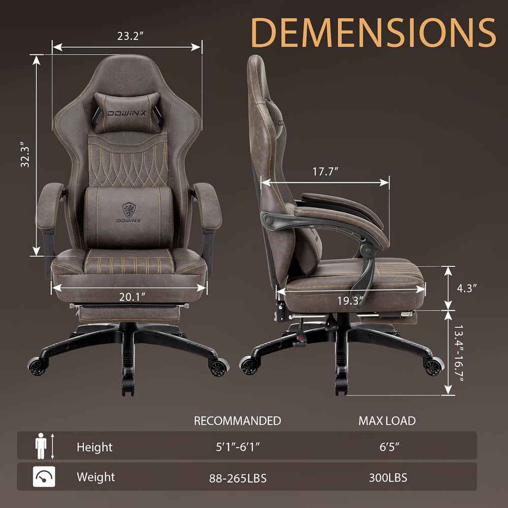 Dowinx Gaming Chair Breathable PU Leather Gamer Chair with Footrest Massage L...