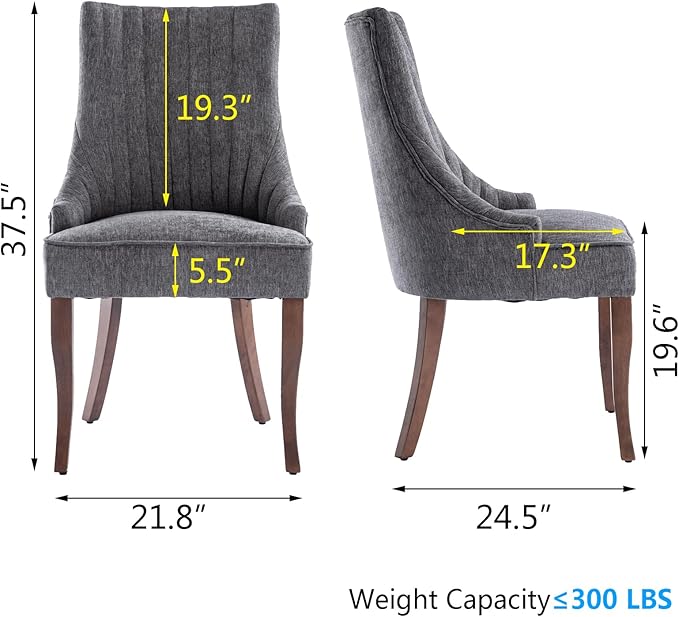 mikibama Linen Dining Chairs Set of 6 Channel Tufted Kitchen Dinner Chair Comfy Fabric Upholstered Accent Chair for Dining Room with Solid Wood Legs (Grey 6pc)