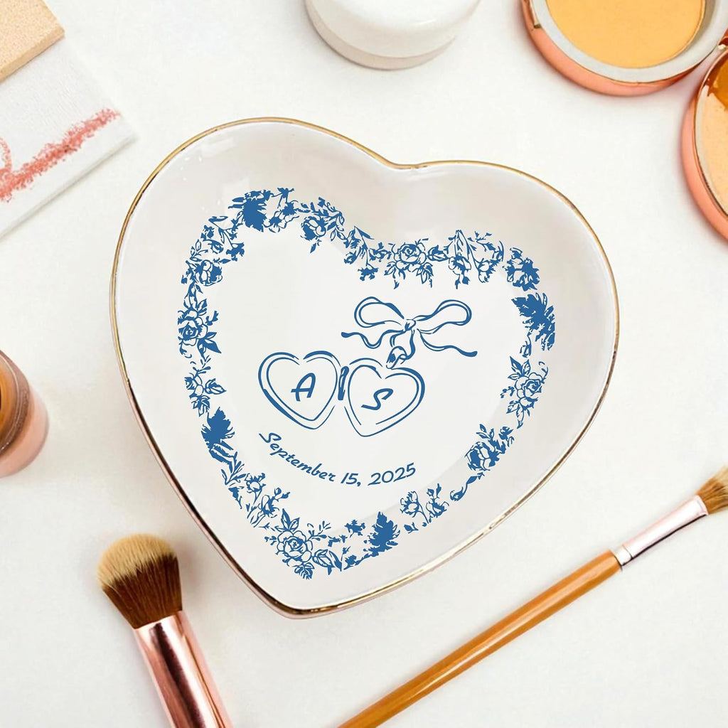 Custom Ceramic Ring Dish, Jewelry Tray, Personalized Trinket Jewelry Dish For Rings Earrings Necklaces Bracelet, Monogrammed Gifts For Women, Friends, Mother, Birthday Engagement and Christmas Gift