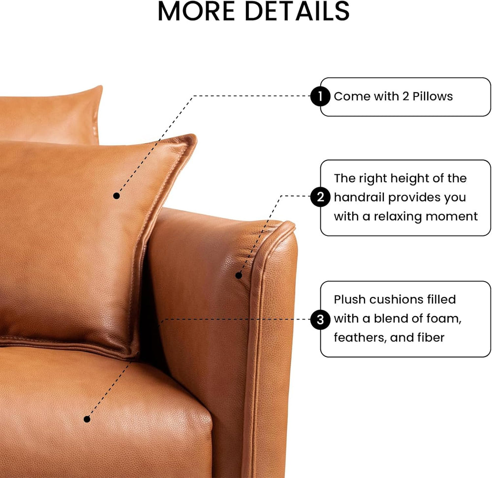 Valencia Jasper 85" Cognac Tan Brown 3 Seater Full Leather Couch | Mid C...