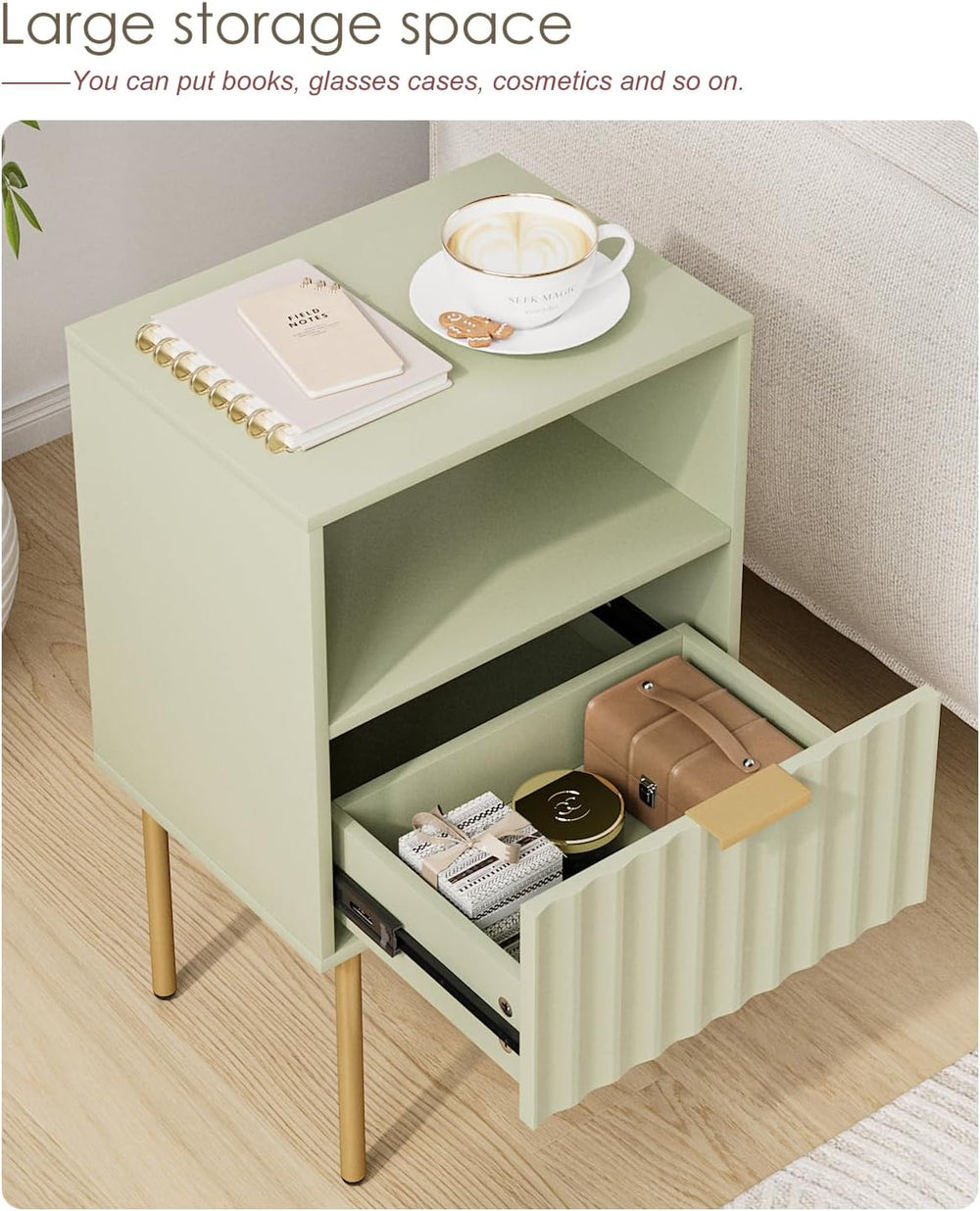 Nightstand,Modern Bedside Table with Gold Frame,Night Stand,Bedside Furniture...