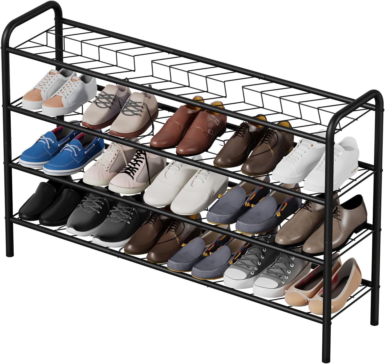 Shoe Rack,Long Shoe Organizer for Closet,4 Tier Shoe Storage for Entryway | Wide Sturdy Metal Free Standing Shoe Shelf