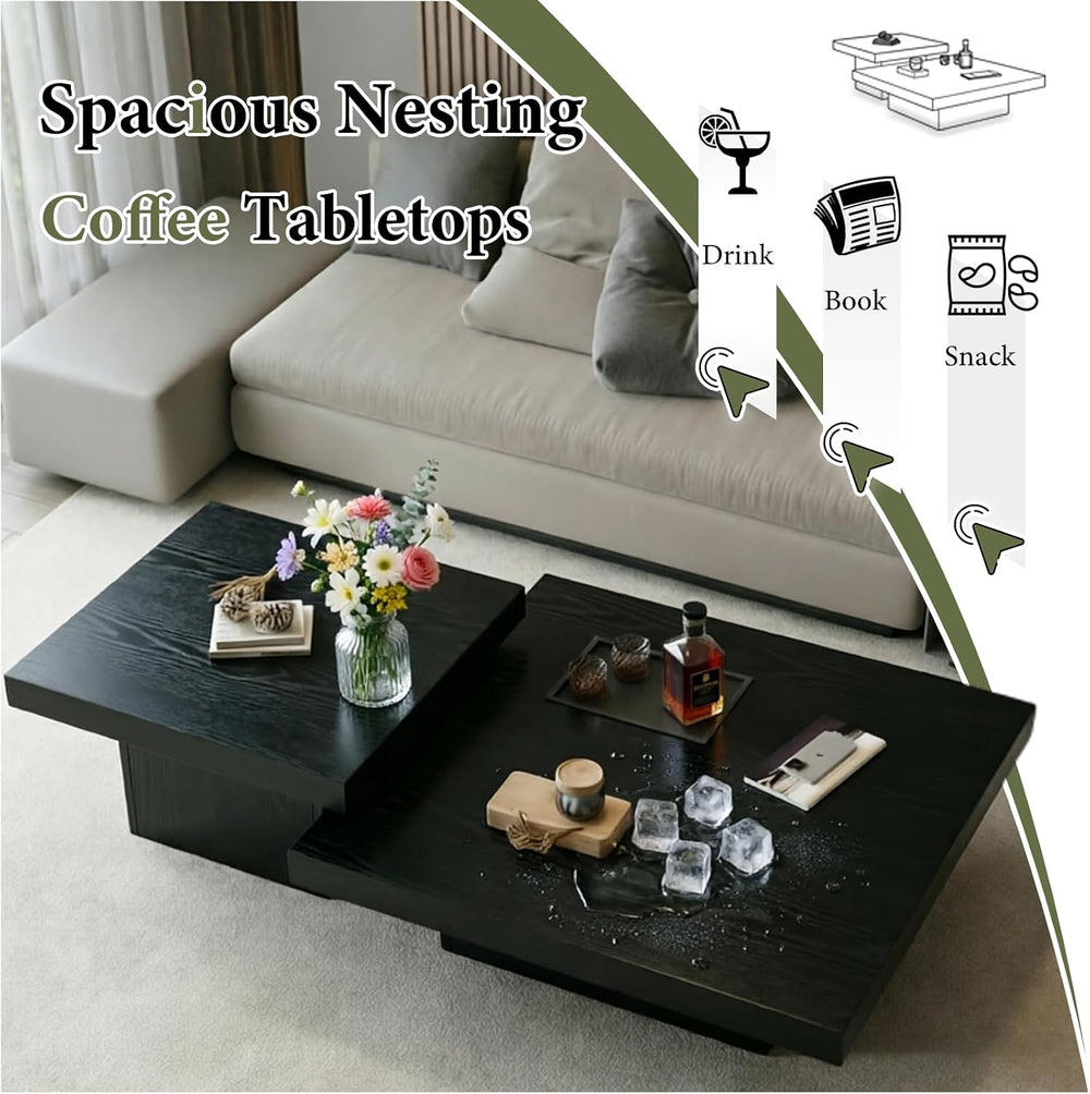 Nesting Coffee Table Set of 2 Modern Minimalist Square Coffee Table and Side ...