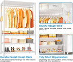 Ulif H4 Plus Garment Rack, 4-Tier Portable Clothes and Clothing Rack for Bedroom and Cloakroom, Closet Storage and Organizer Wardrobe System, 45" W x 14" D x 76.4" H, Load 522lbs, White