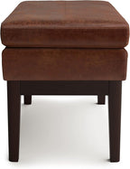 SIMPLIHOME Carlson Ottoman Bench Solid Pine Wood Frame with Faux Leather Upholstery for Living Room, Bedroom, Entryway, 26.4 x 15 x 17.5 inches, Distressed Saddle Brown