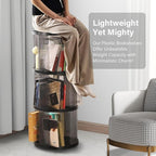 4 Tier Rotating Bookshelf, Small Corner Bookshelf for Small Space, 360 Display Floor Standing Bookcase, Lazy Susan Plastic Narrow Book Organizer for Bedroom, Living Room, Round, Black