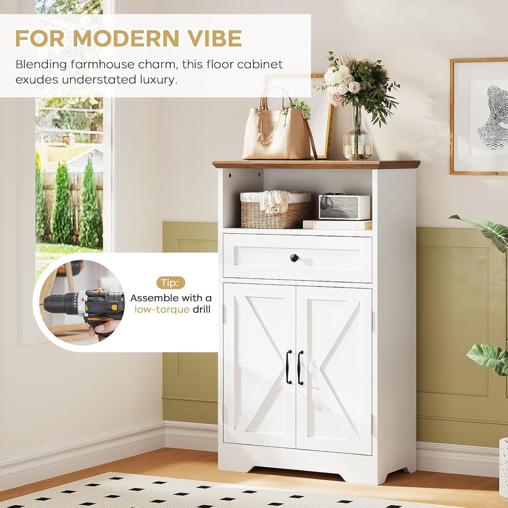 Floor Cabinet, Farmhouse Storage Cabinet with Barn Doors and Drawer, 11.81&qu...